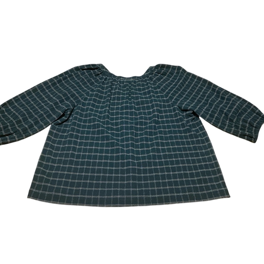 J. Jill Women's Crinkled Plaid Button-Up Top Size M Petite Evergreen Blouse - Picture 15 of 16